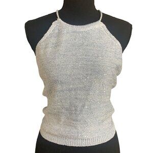 Wild Fable Womens Light Blue Halter Sequin Knit Backless Cropped Top Size XL